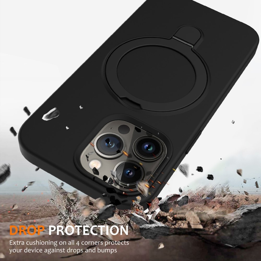 Coque en silicone Kickstand MagSafe iPhone 15 Pro, noir
