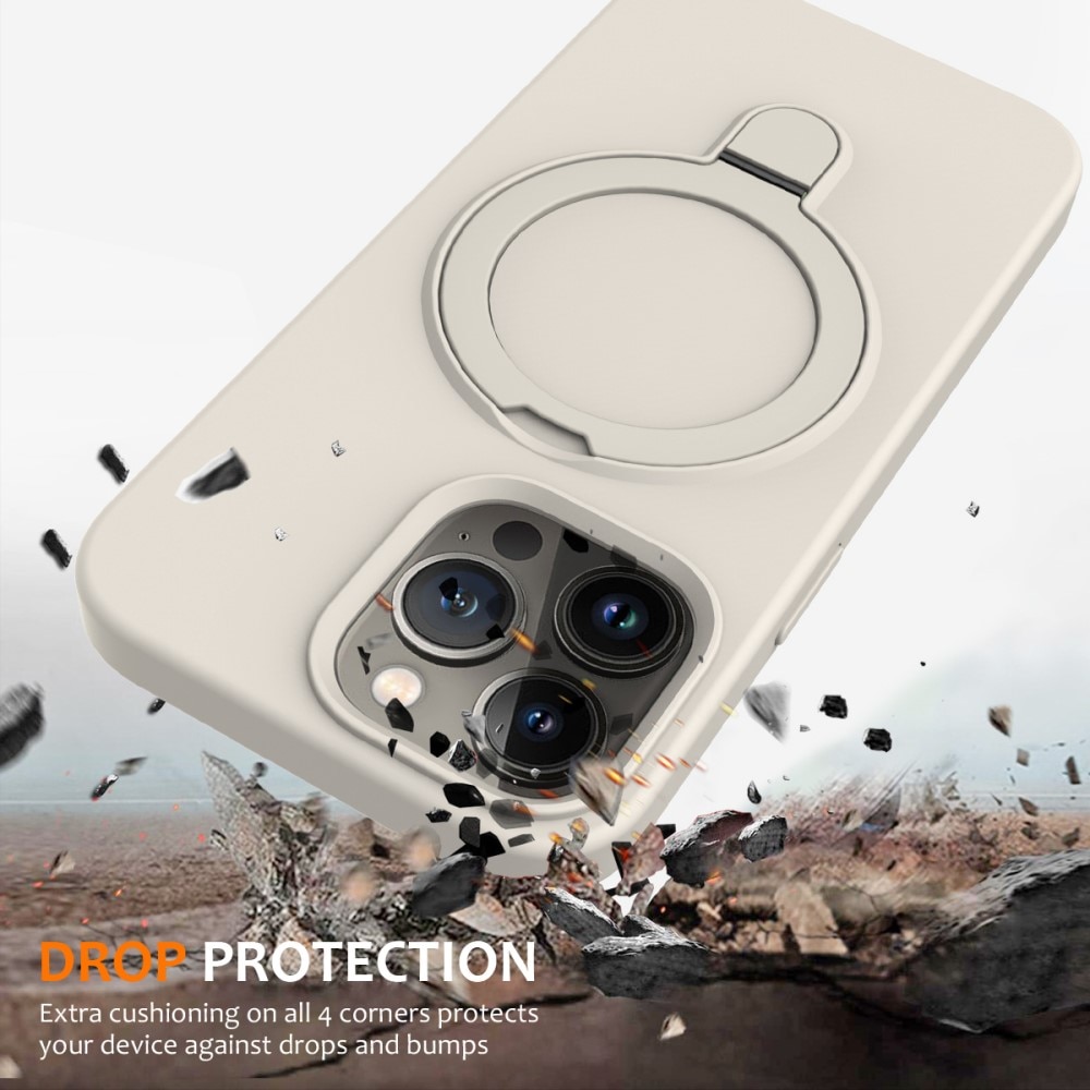 Coque en silicone Kickstand MagSafe iPhone 15 Pro, beige