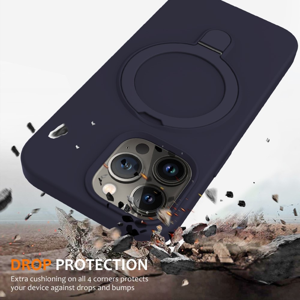 Coque en silicone Kickstand MagSafe iPhone 15 Pro, bleu foncé