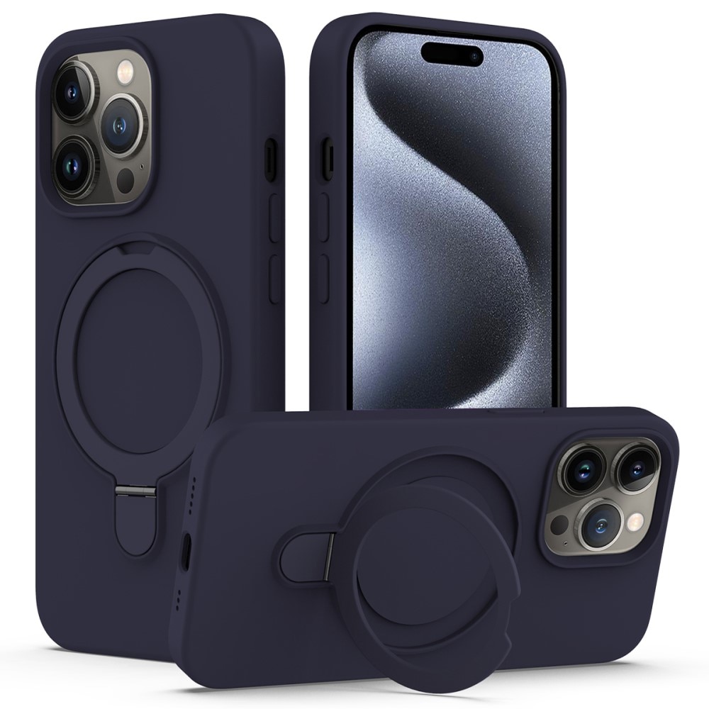 Coque en silicone Kickstand MagSafe iPhone 15 Pro Max, bleu foncé