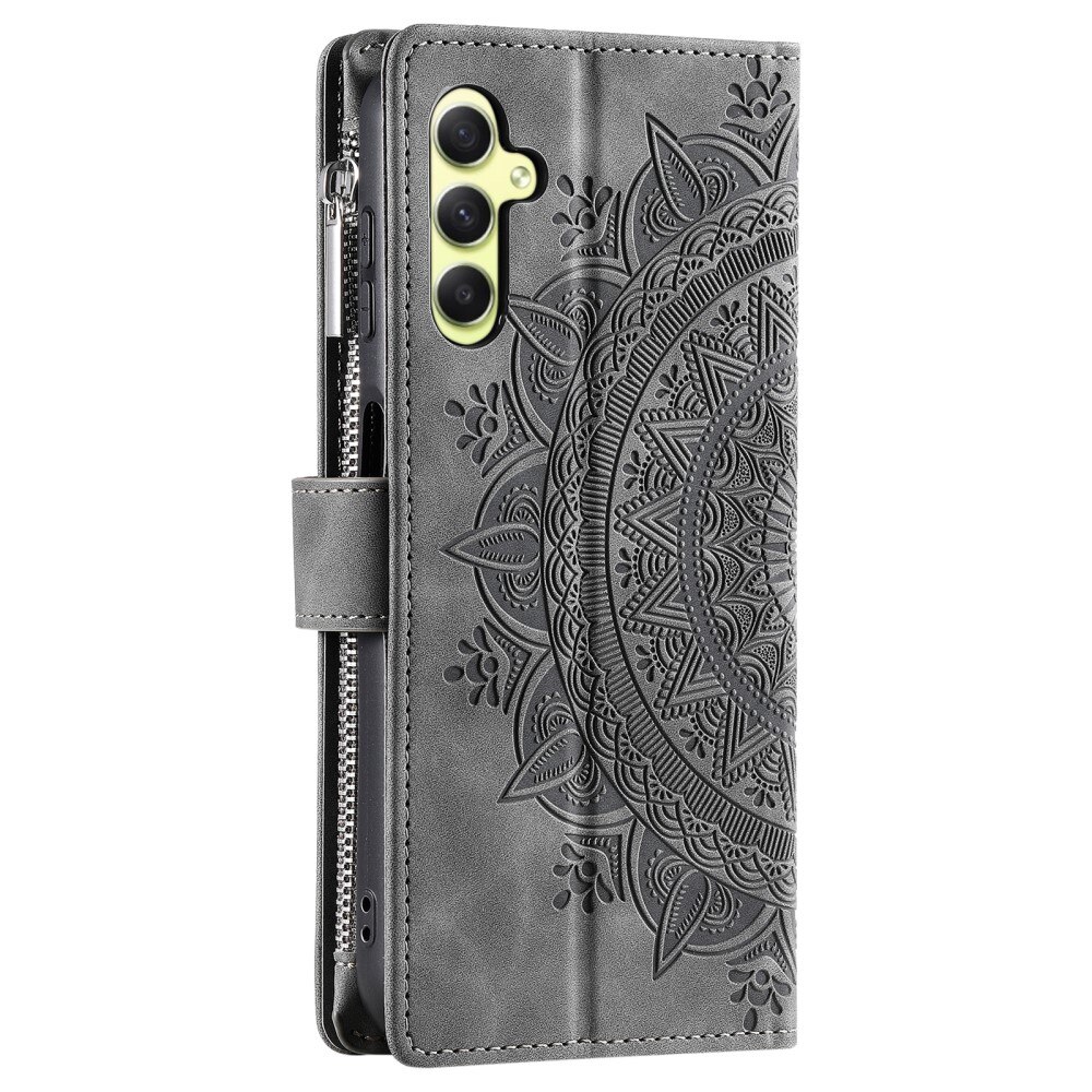 Étui portefeuille Mandala Samsung Galaxy A55, gris