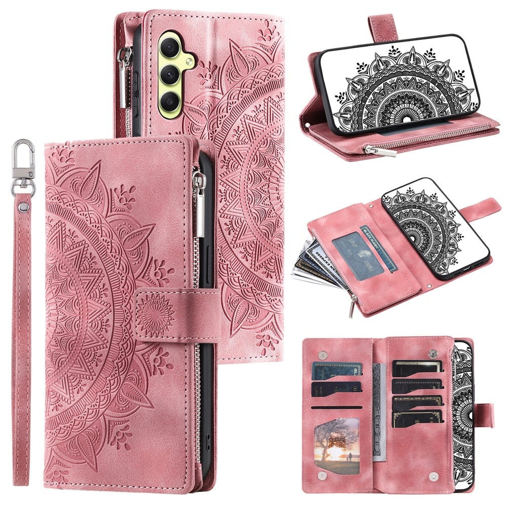 Étui portefeuille Mandala Samsung Galaxy A55, rose