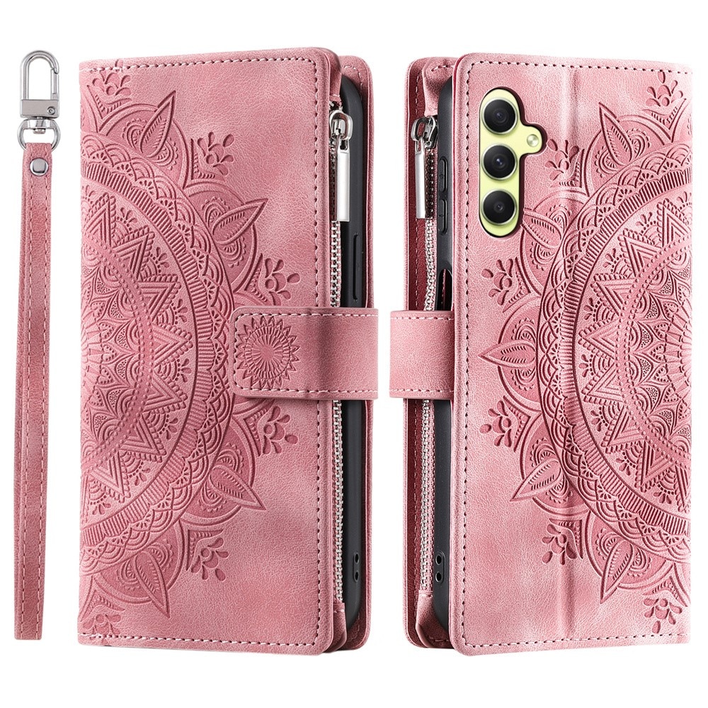 Étui portefeuille Mandala Samsung Galaxy A55, rose