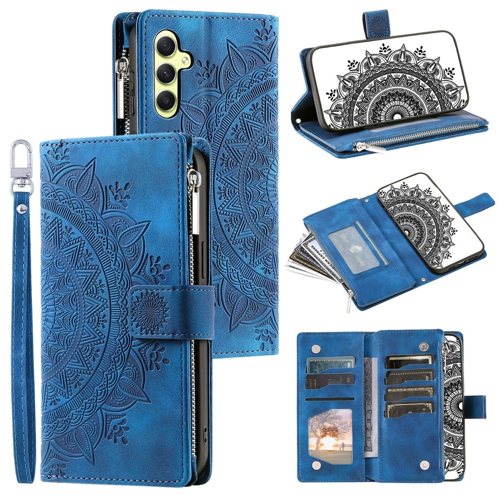 Étui portefeuille Mandala Samsung Galaxy A55, bleu