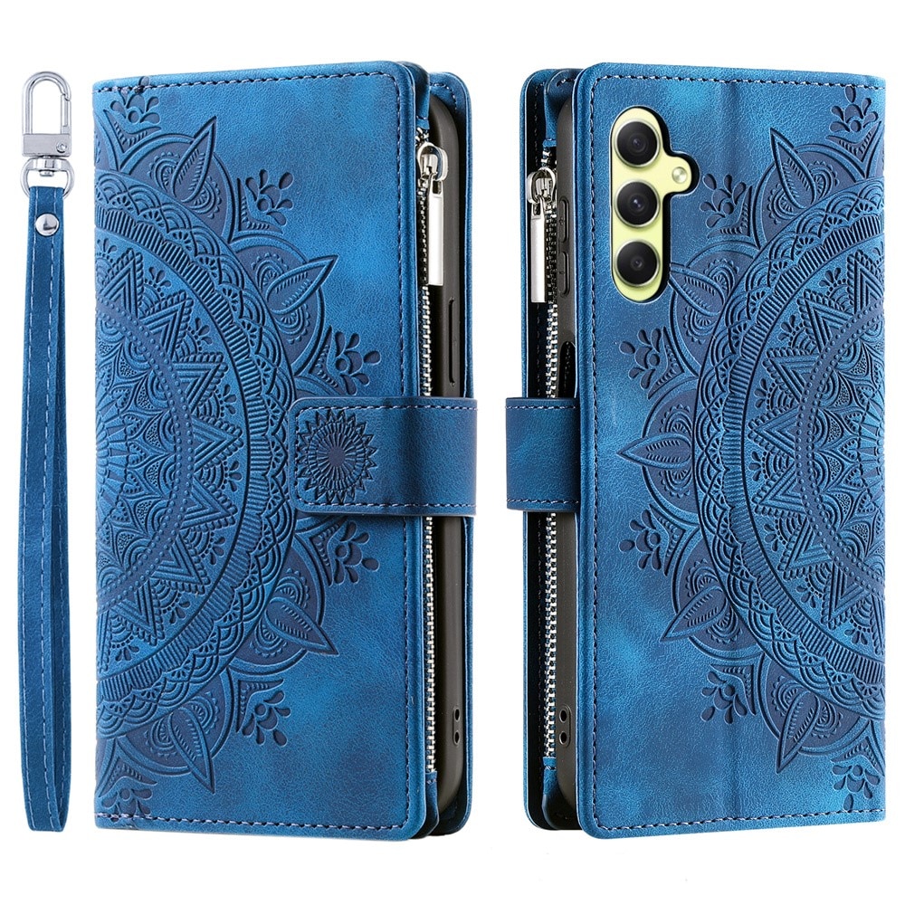 Étui portefeuille Mandala Samsung Galaxy A55, bleu