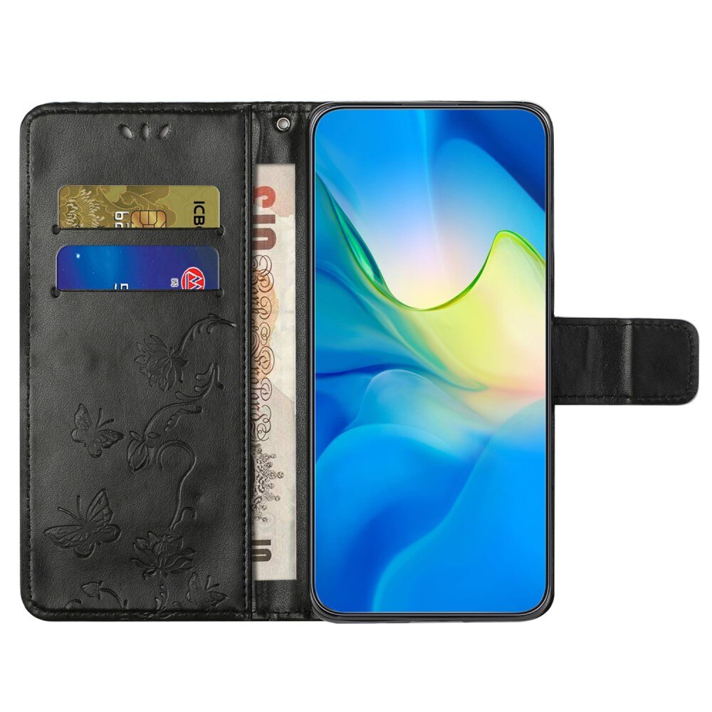 Étui en cuir à papillons pour Samsung Galaxy A55, Noir