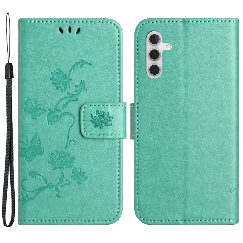 Étui en cuir à papillons pour Samsung Galaxy A55, Vert
