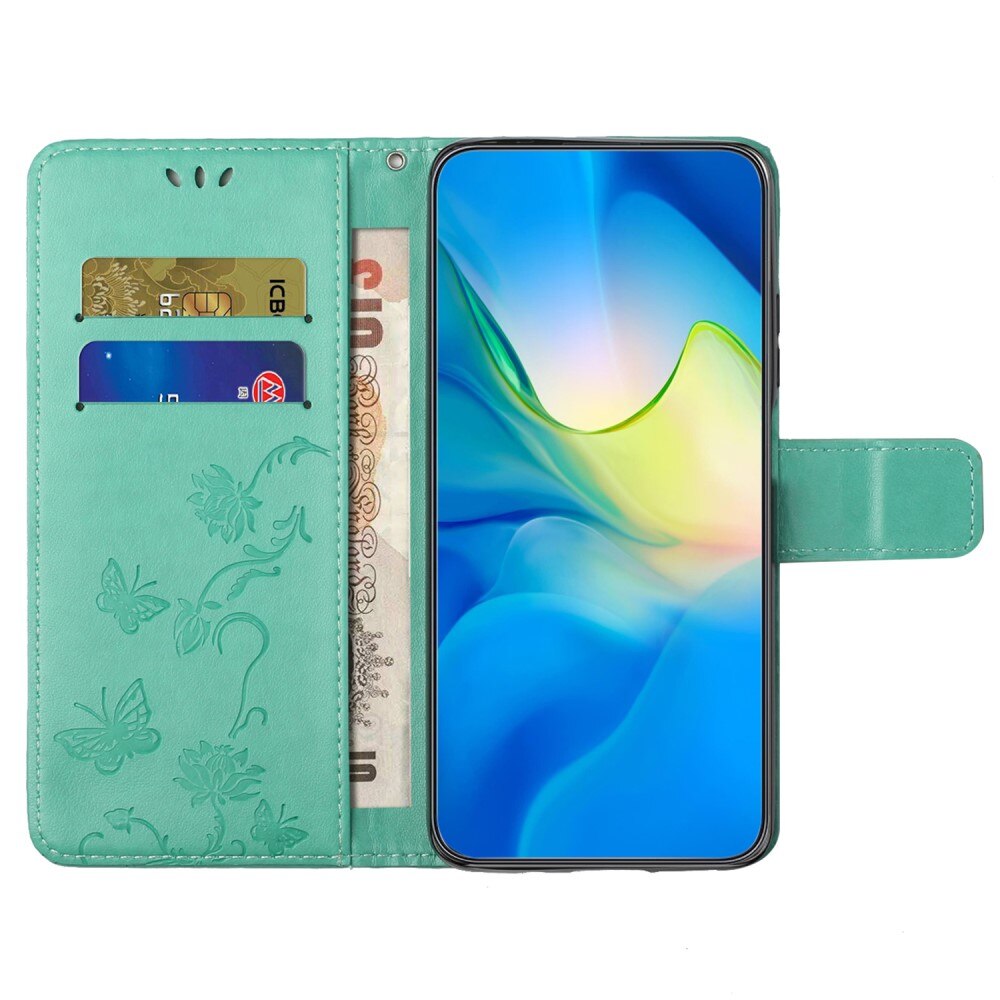 Étui en cuir à papillons pour Samsung Galaxy A55, Vert