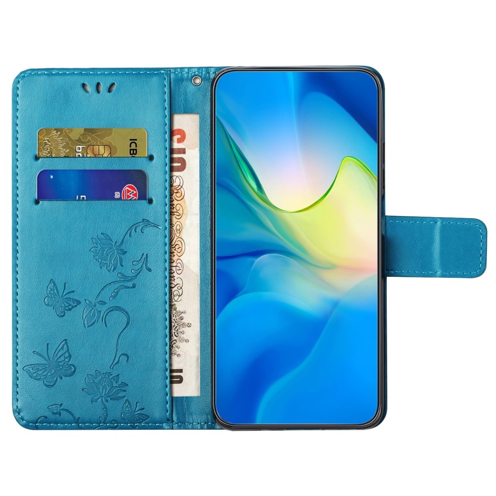 Étui en cuir à papillons pour Samsung Galaxy A55, Bleu