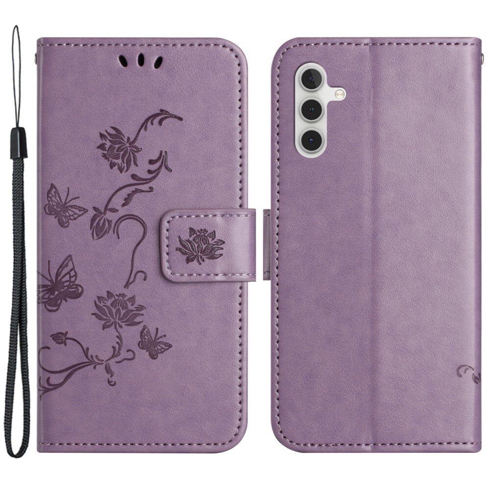 Étui en cuir à papillons pour Samsung Galaxy A55, Violet