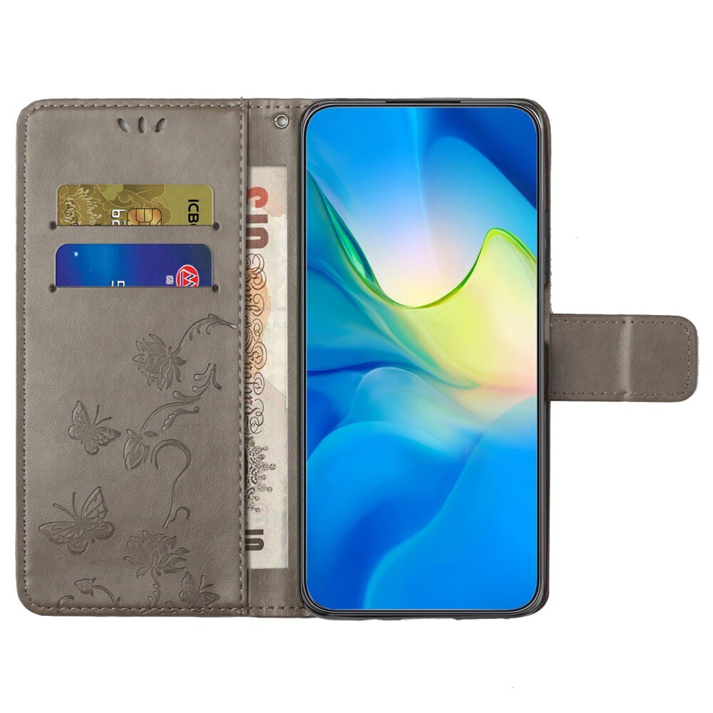 Étui en cuir à papillons pour Samsung Galaxy A55, Gris