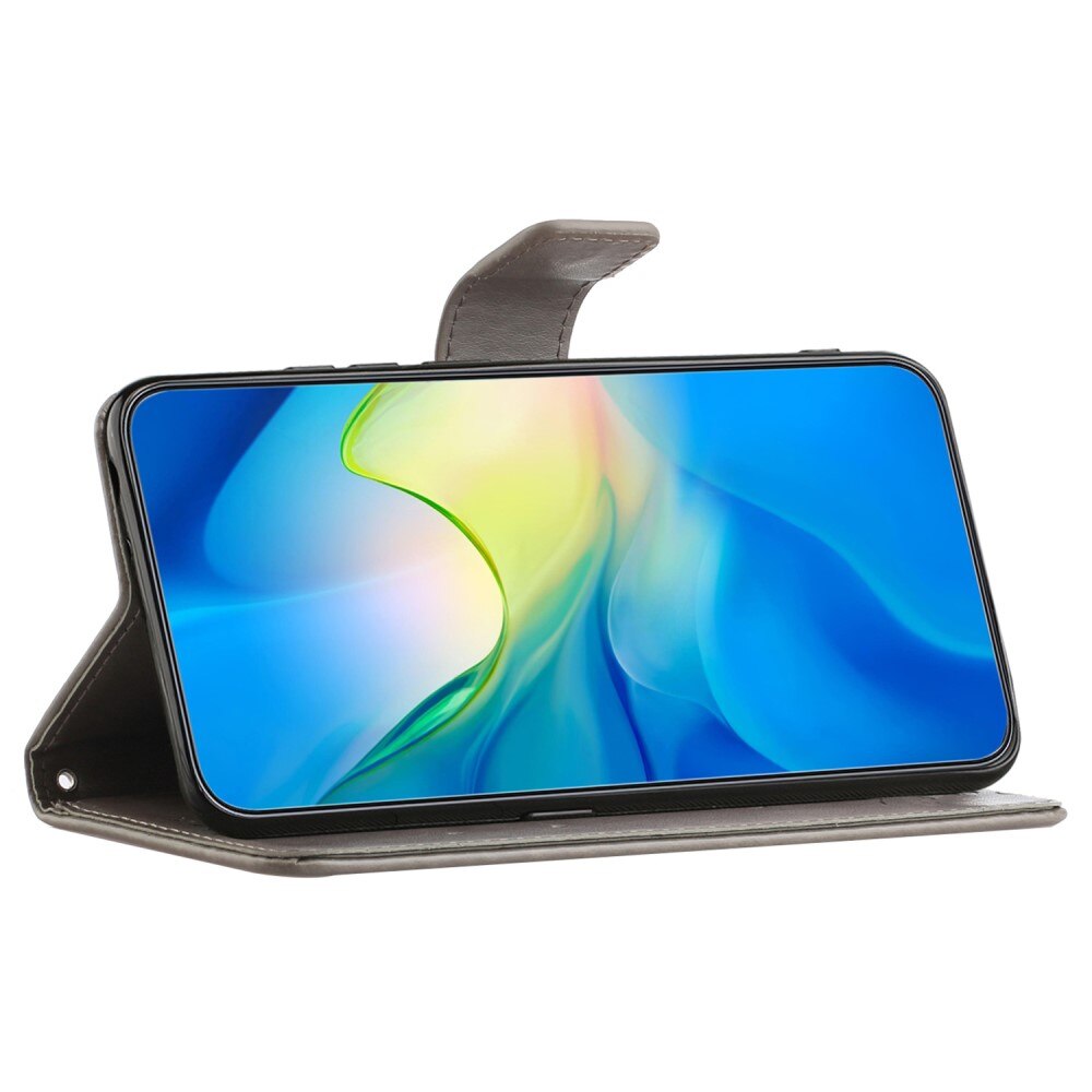 Étui en cuir à papillons pour Samsung Galaxy A55, Gris