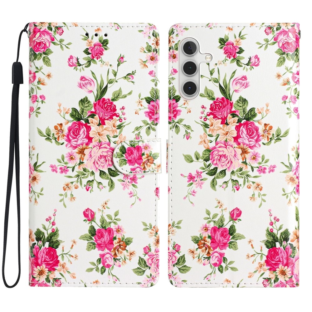 Coque portefeuille Samsung Galaxy A55, fleurs roses