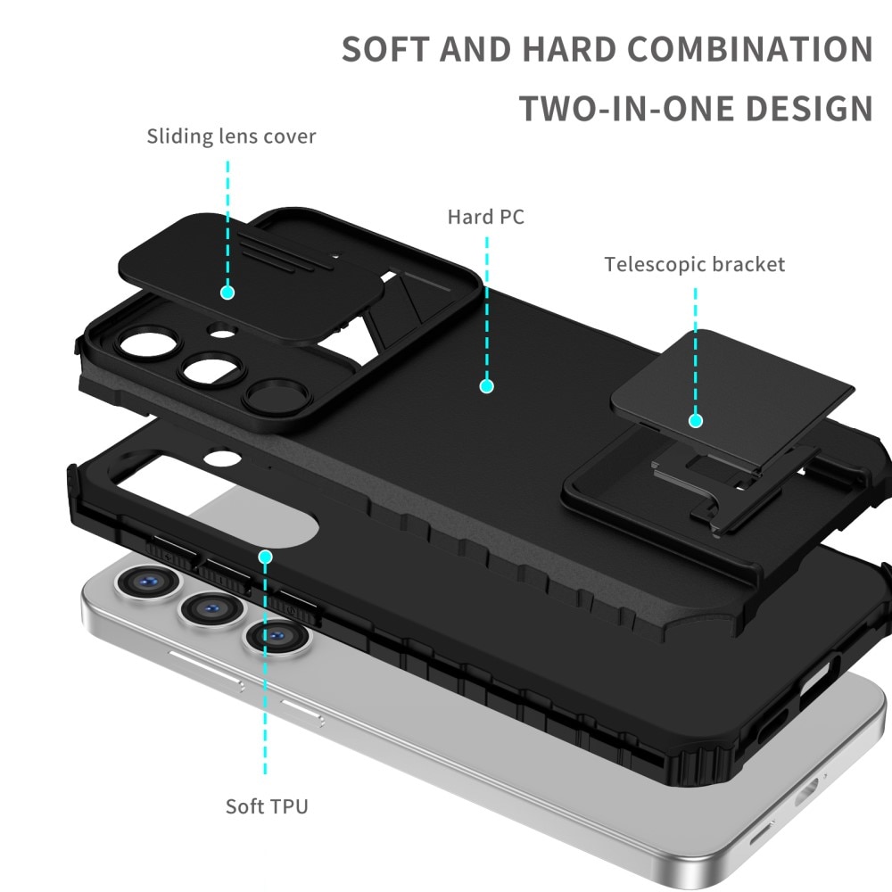 Coque Kickstand avec Protège Caméra Samsung Galaxy S24, Noir