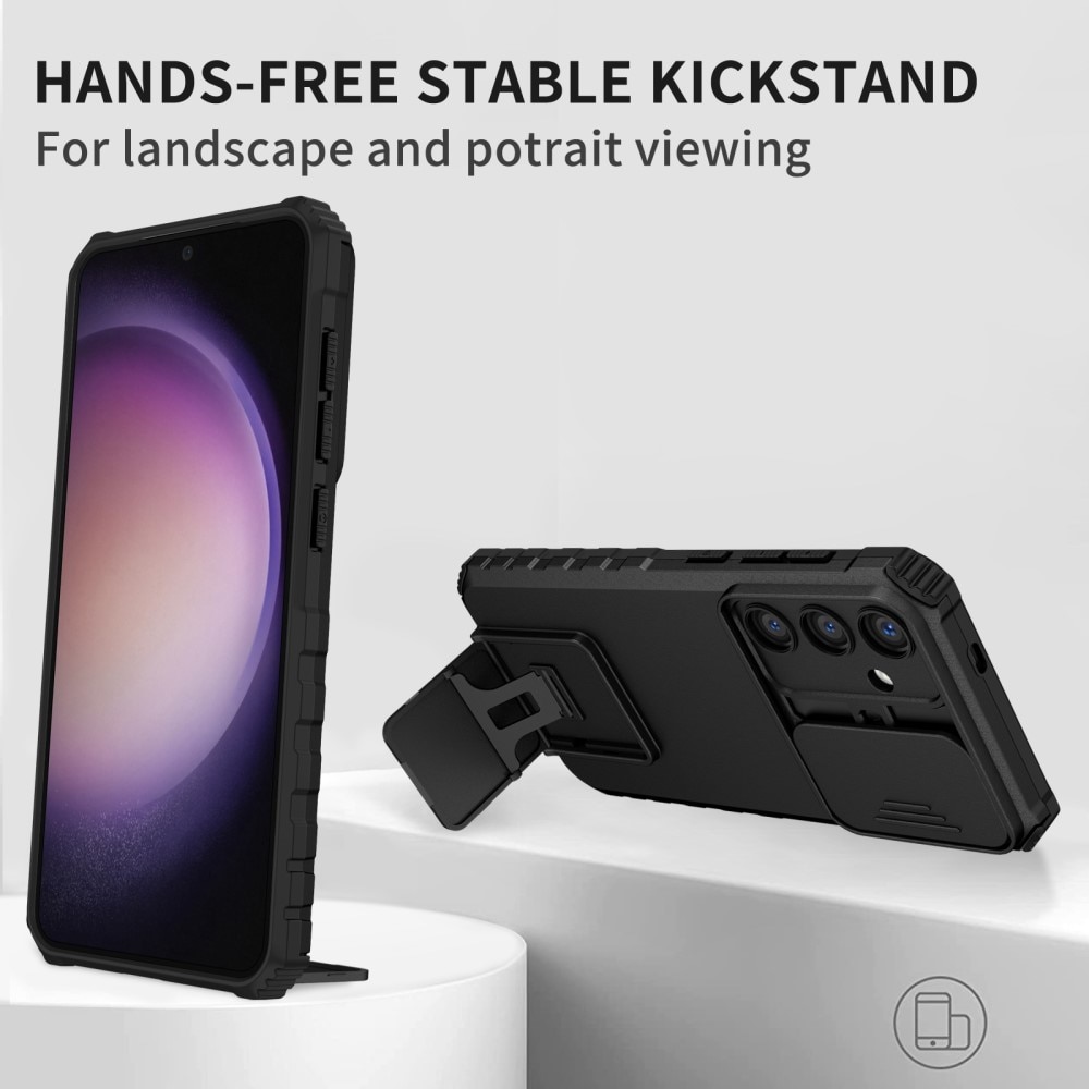 Coque Kickstand avec Protège Caméra Samsung Galaxy S24, Noir