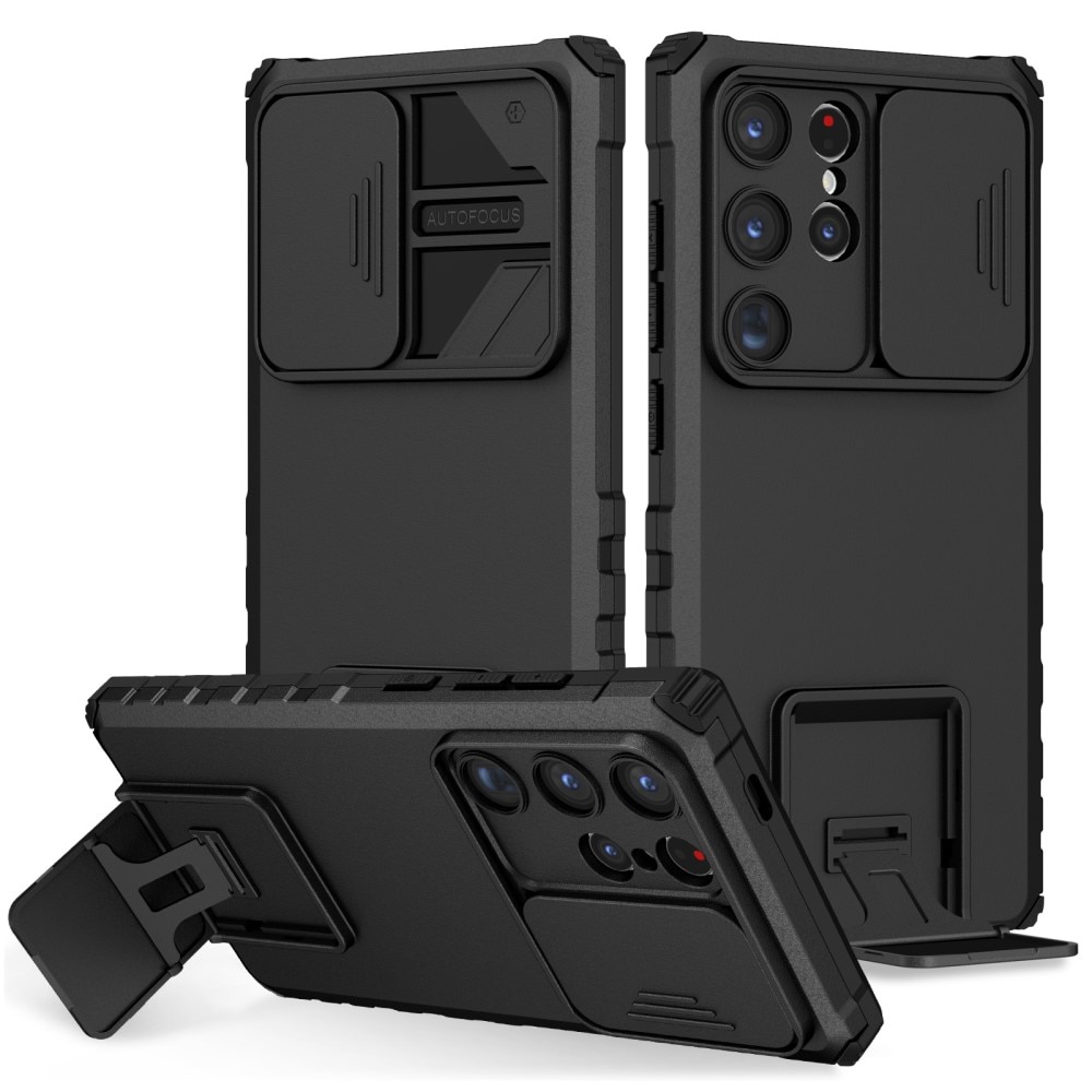 Coque Kickstand avec Protège Caméra Samsung Galaxy S24 Ultra, Noir