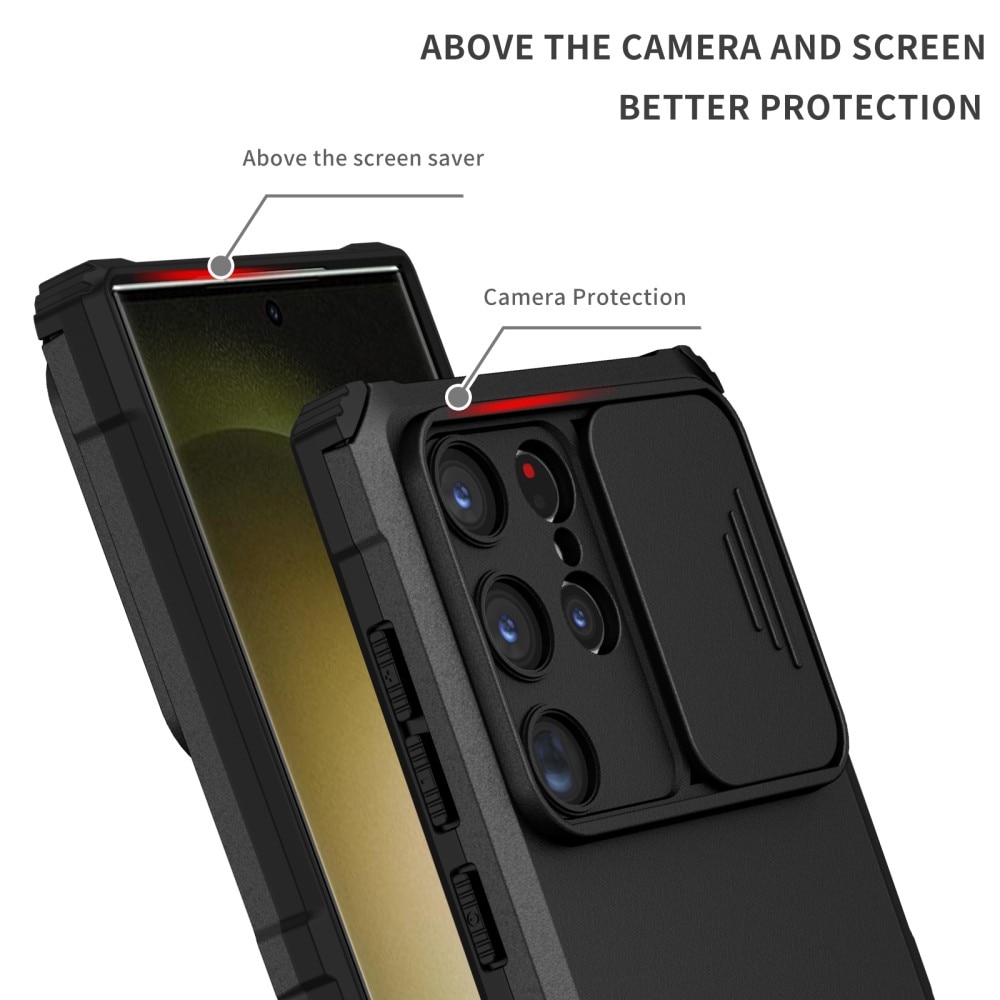 Coque Kickstand avec Protège Caméra Samsung Galaxy S24 Ultra, noir