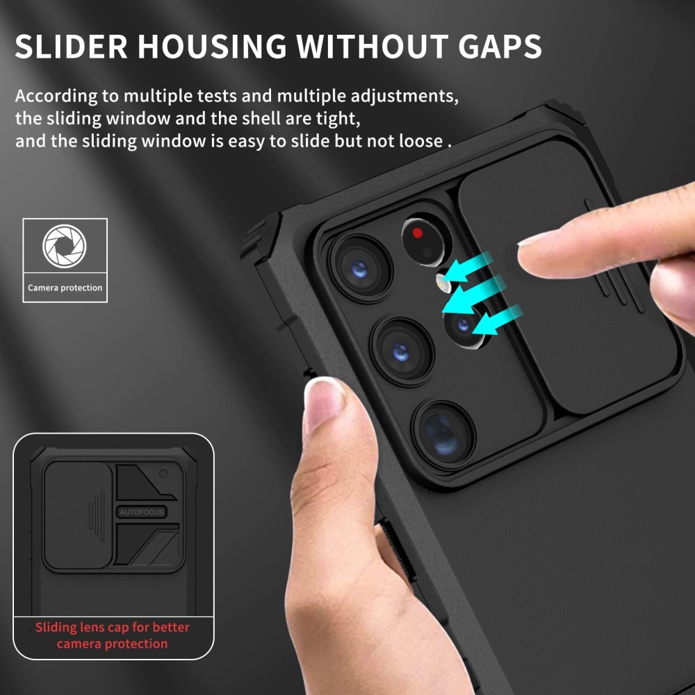 Coque Kickstand avec Protège Caméra Samsung Galaxy S24 Ultra, noir