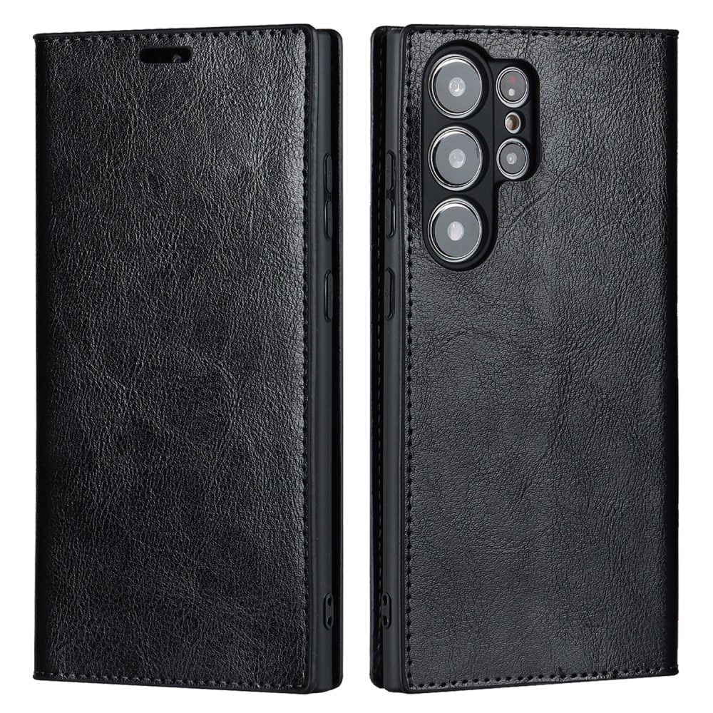 Coque portefeuille en cuir Veritable Samsung Galaxy S23 Ultra, noir