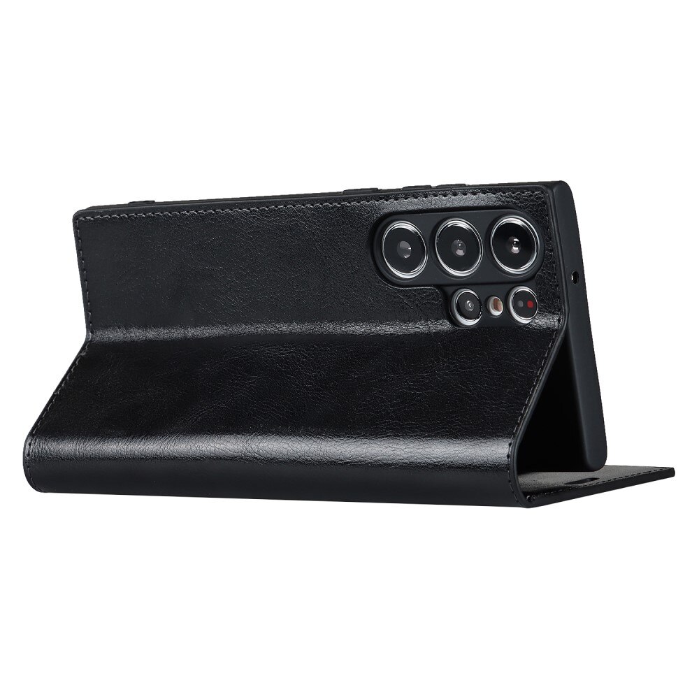 Coque portefeuille en cuir Veritable Samsung Galaxy S23 Ultra, Noir