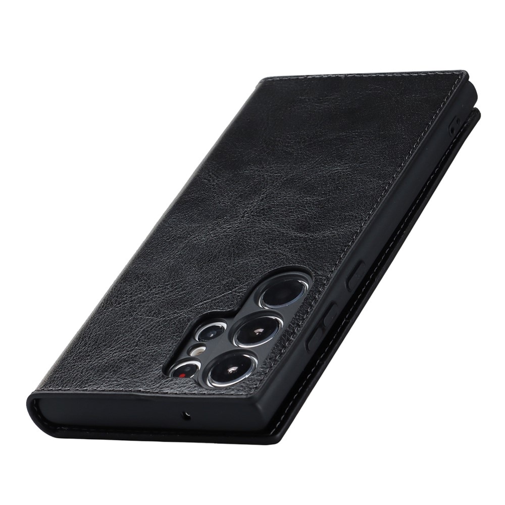 Coque portefeuille en cuir Veritable Samsung Galaxy S23 Ultra, Noir