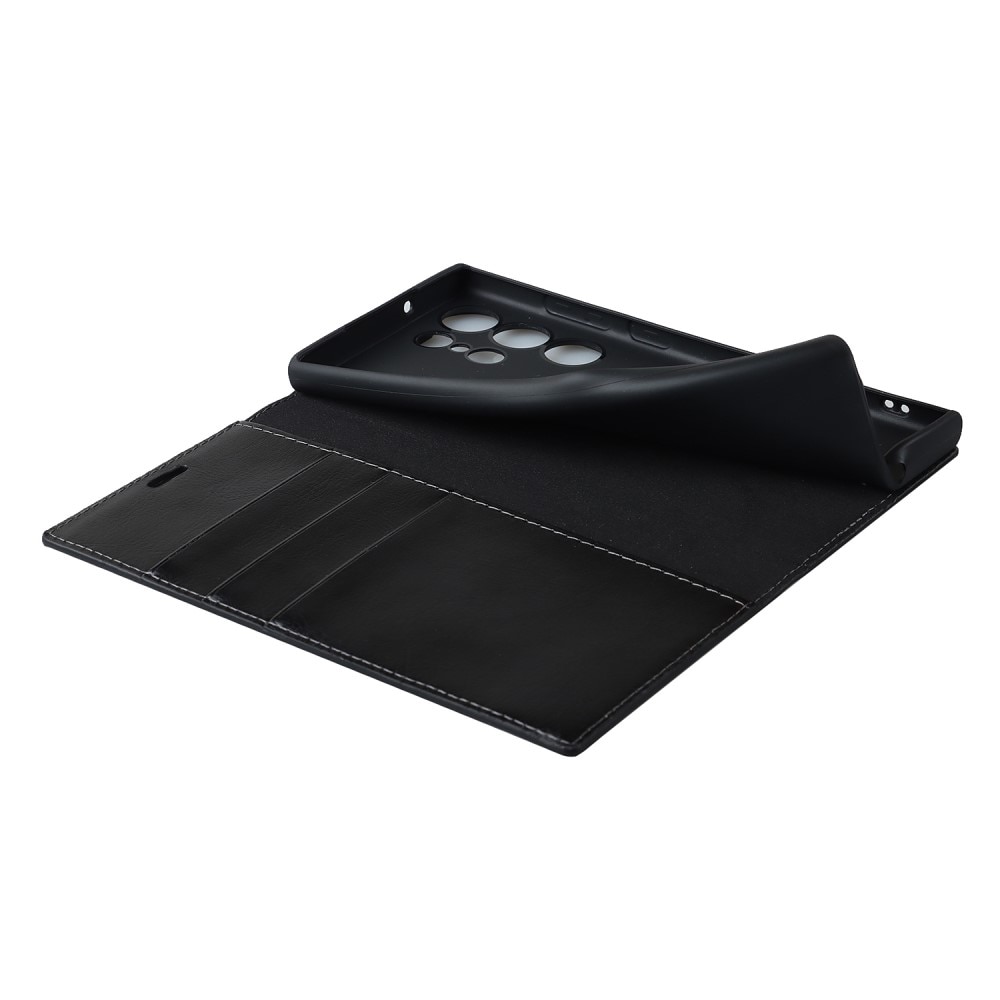 Coque portefeuille en cuir Veritable Samsung Galaxy S23 Ultra, Noir