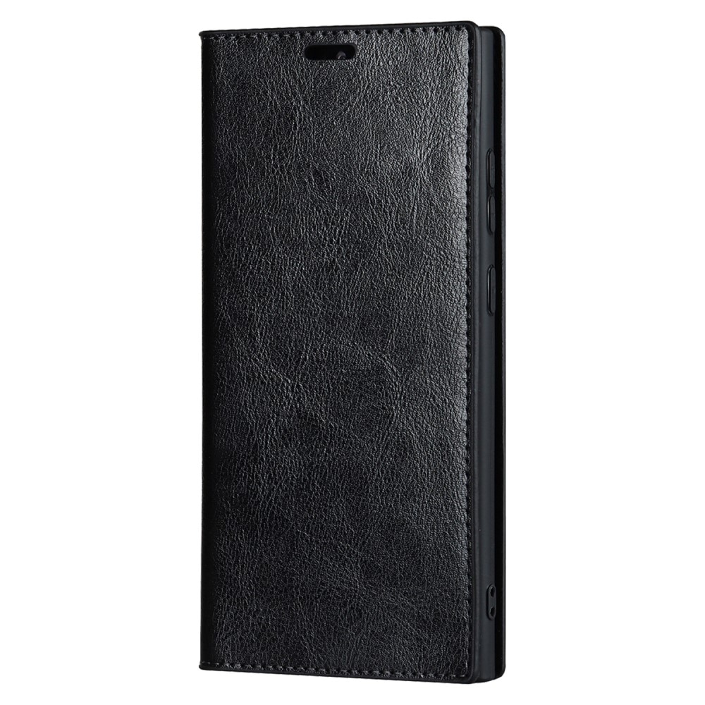 Coque portefeuille en cuir Veritable Samsung Galaxy S23 Ultra, Noir