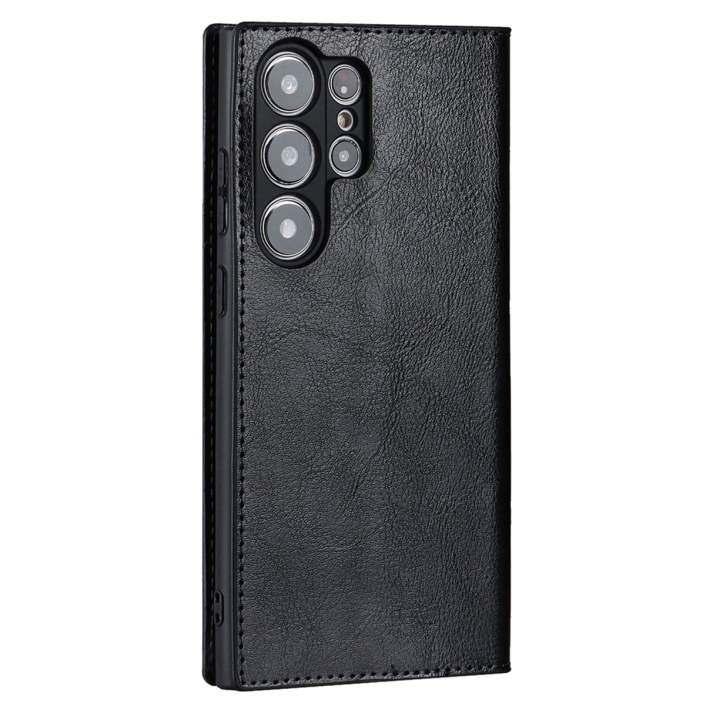 Coque portefeuille en cuir Veritable Samsung Galaxy S23 Ultra, noir