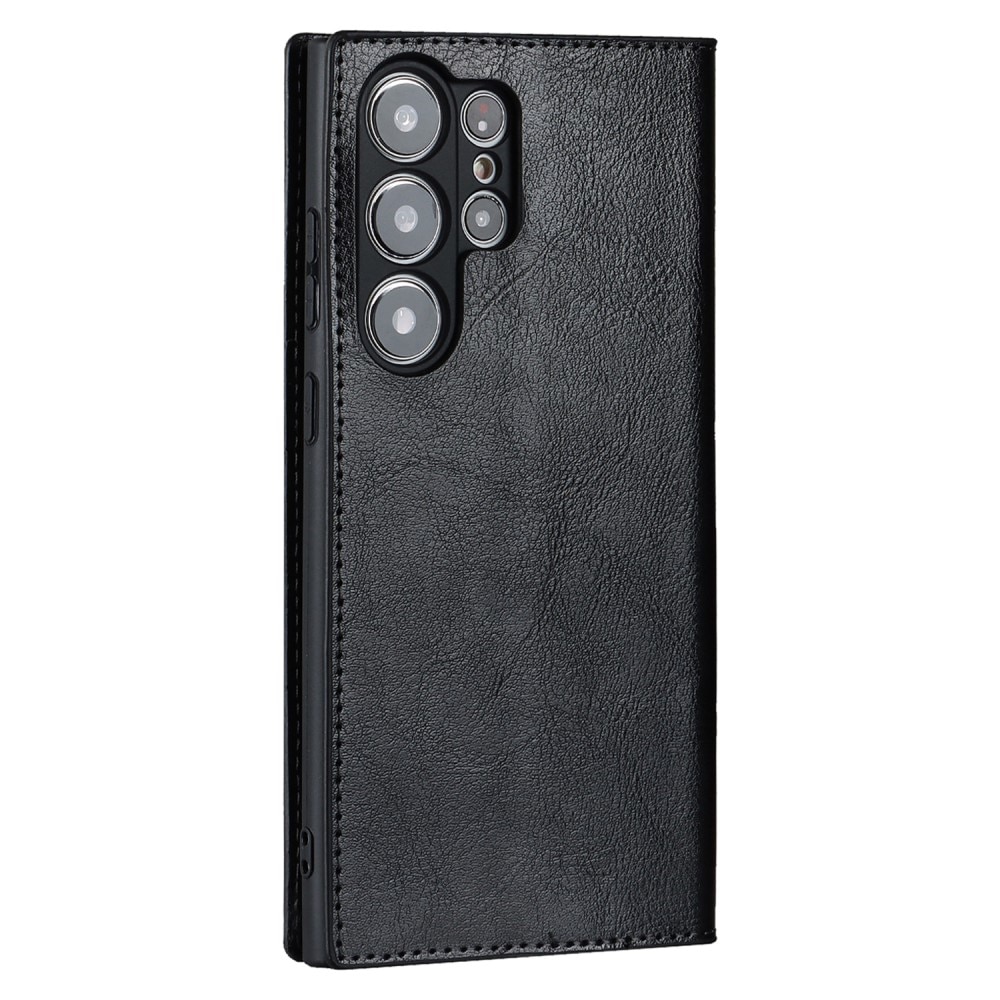 Coque portefeuille en cuir Veritable Samsung Galaxy S23 Ultra, Noir