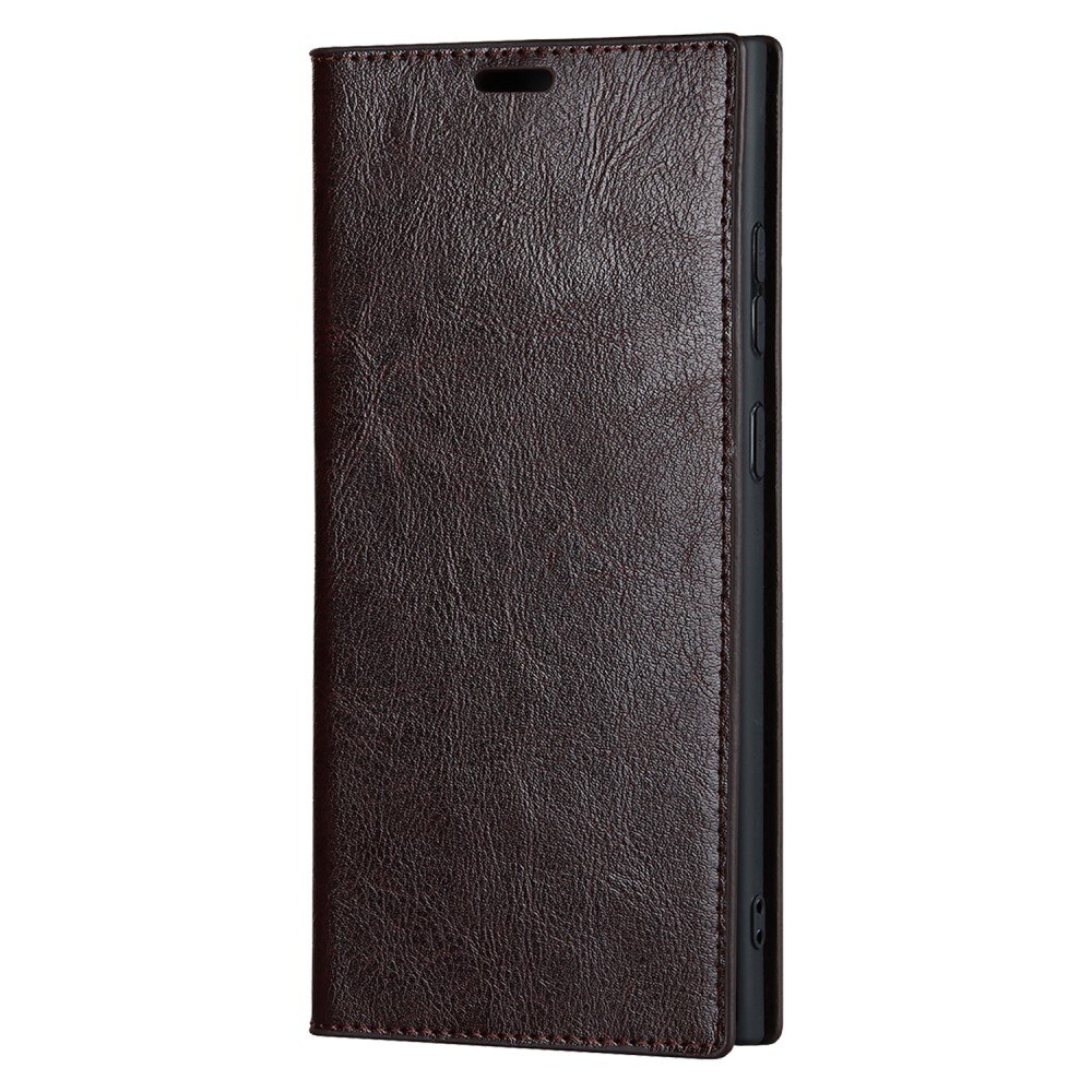 Coque portefeuille en cuir Veritable Samsung Galaxy S23 Ultra, Marron foncé