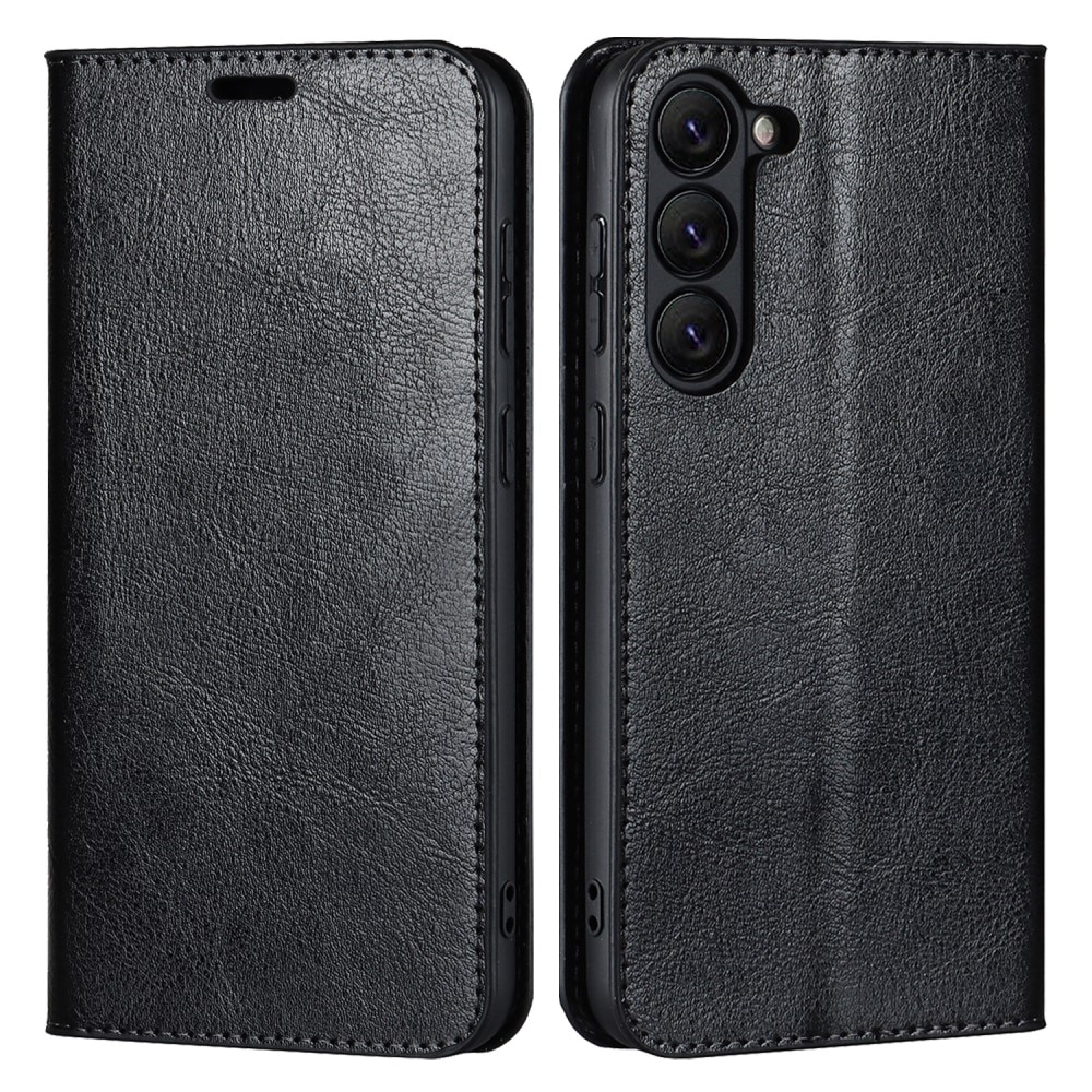 Coque portefeuille en cuir Veritable Samsung Galaxy S23, Noir