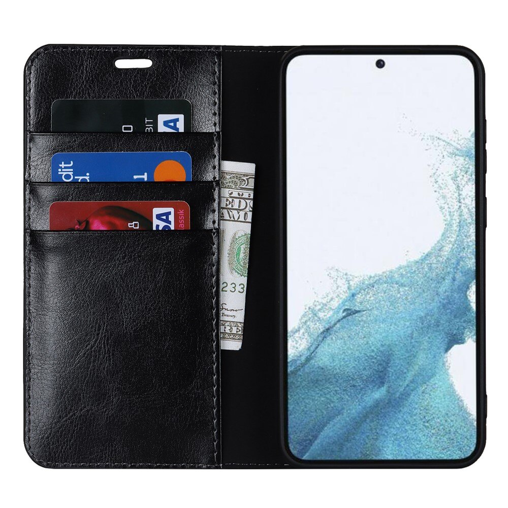 Coque portefeuille en cuir Veritable Samsung Galaxy S23, Noir