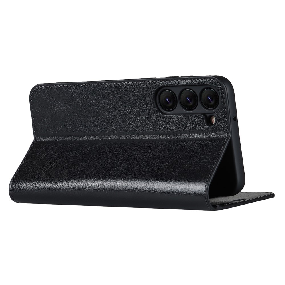Coque portefeuille en cuir Veritable Samsung Galaxy S23, Noir