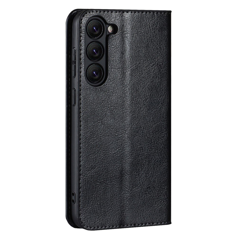Coque portefeuille en cuir Veritable Samsung Galaxy S23, Noir