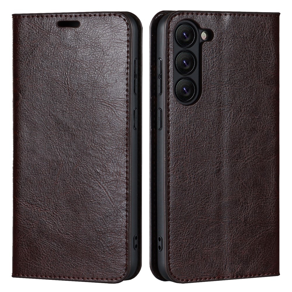 Coque portefeuille en cuir Veritable Samsung Galaxy A25, marron foncé