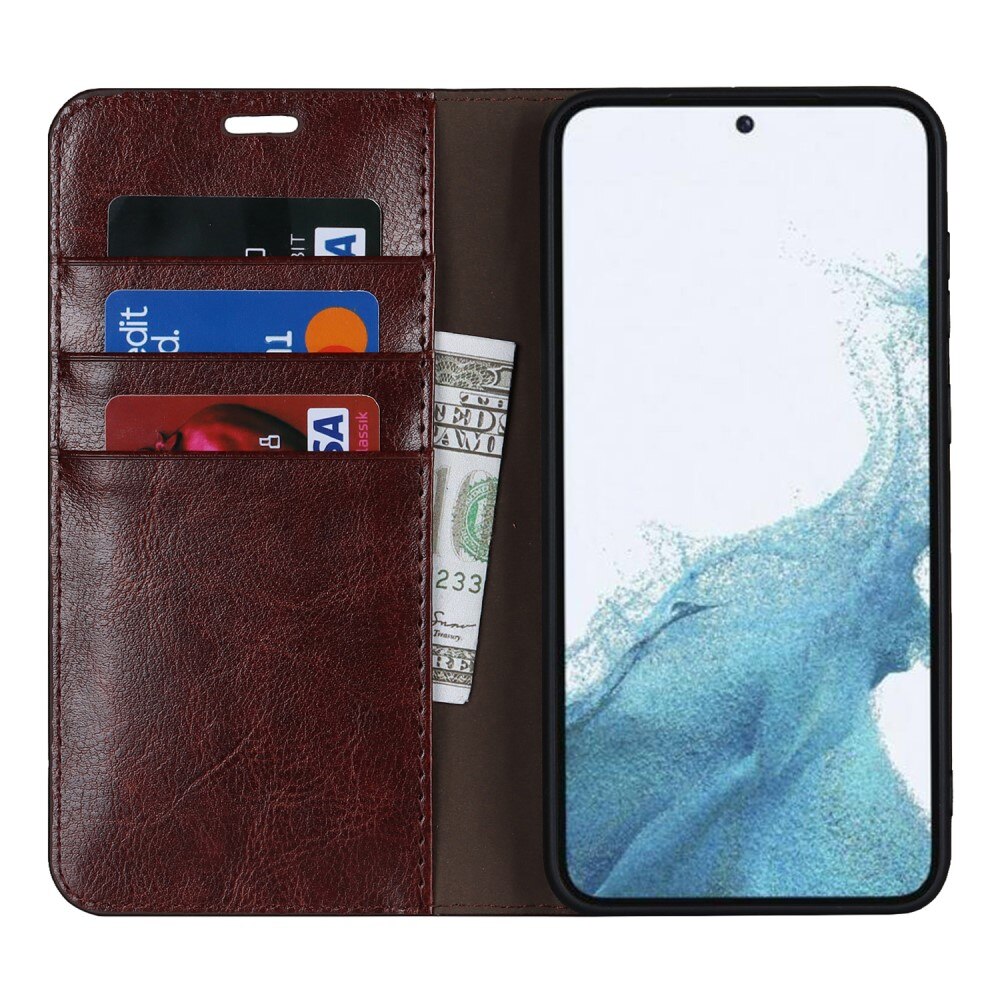 Coque portefeuille en cuir Veritable Samsung Galaxy S23, Marron foncé