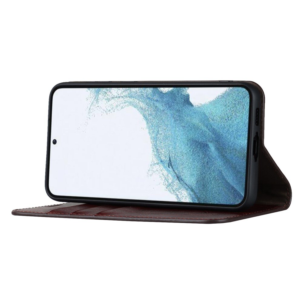 Coque portefeuille en cuir Veritable Samsung Galaxy S23, Marron foncé