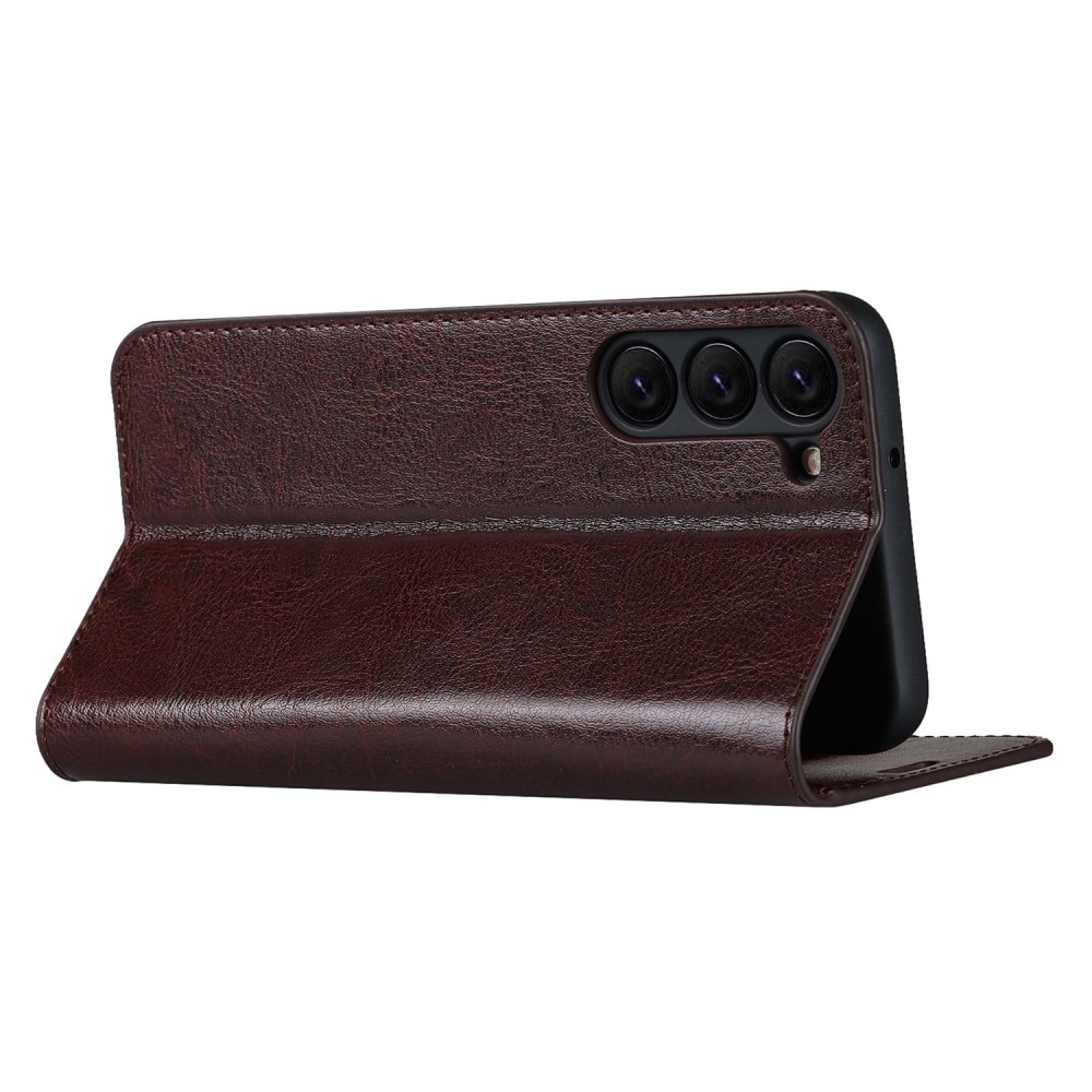 Coque portefeuille en cuir Veritable Samsung Galaxy S23, Marron foncé