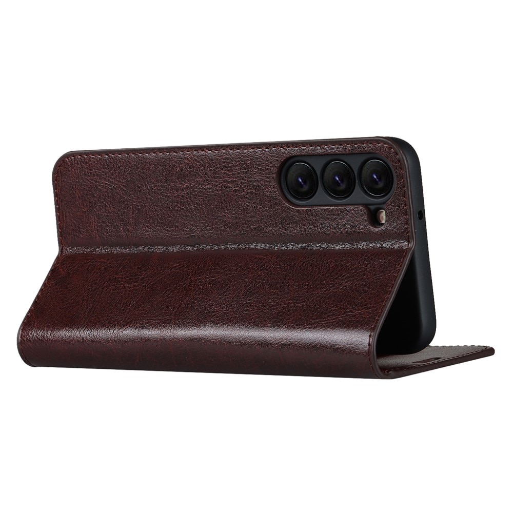 Coque portefeuille en cuir Veritable Samsung Galaxy S23, marron foncé