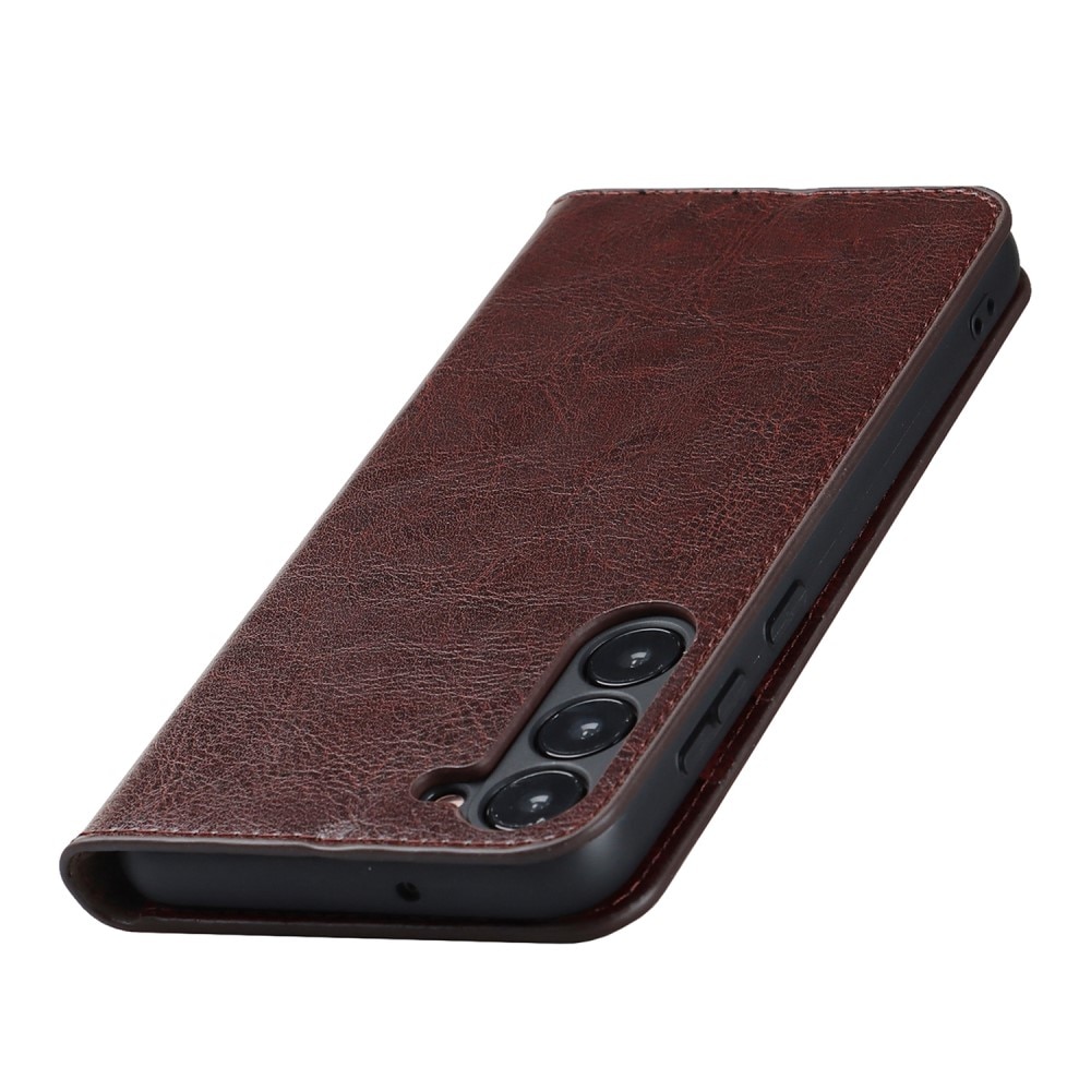 Coque portefeuille en cuir Veritable Samsung Galaxy S23, marron foncé