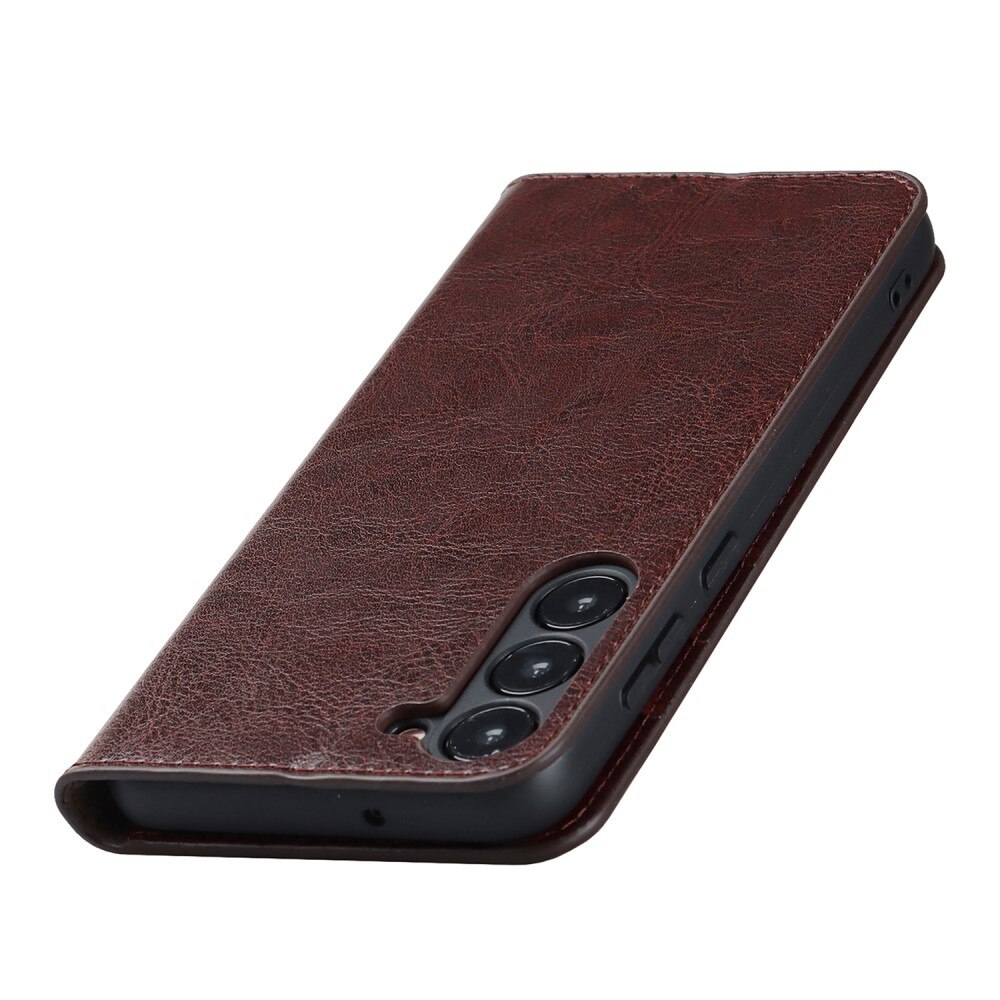 Coque portefeuille en cuir Veritable Samsung Galaxy S23, Marron foncé
