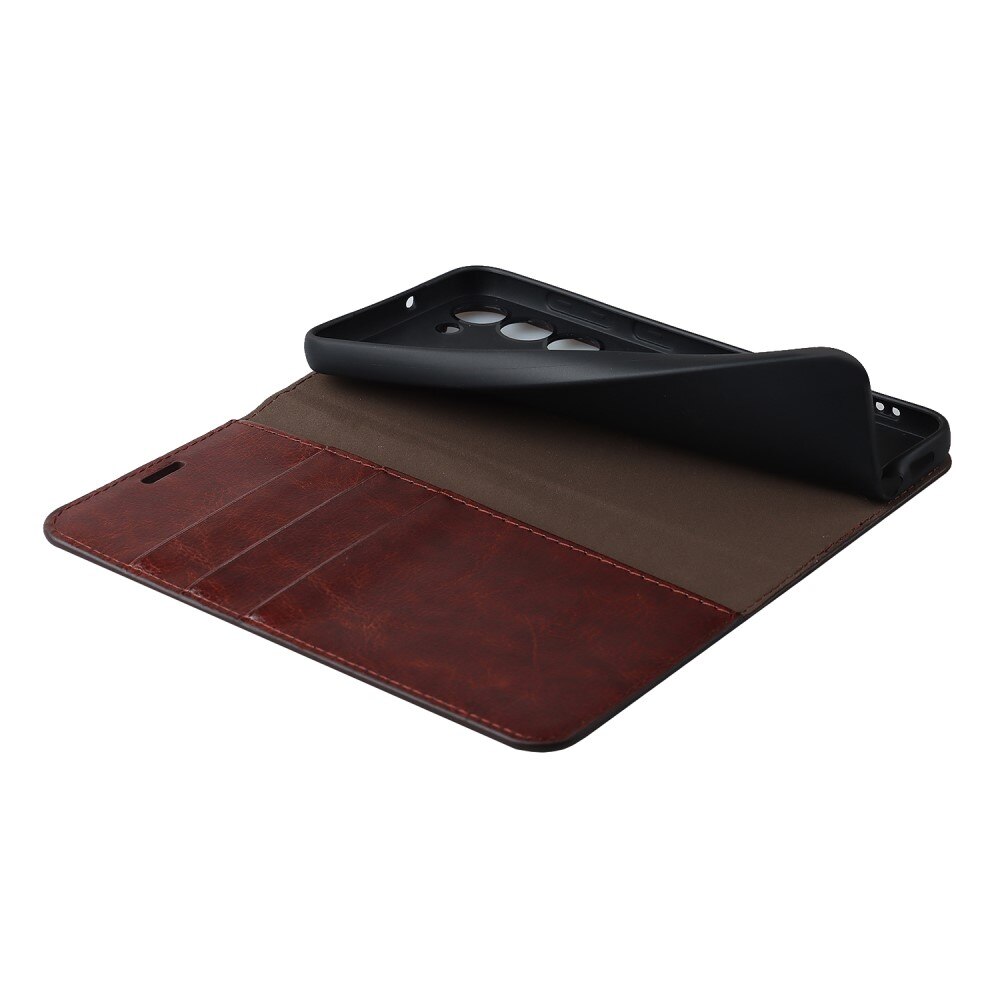Coque portefeuille en cuir Veritable Samsung Galaxy S23, Marron foncé