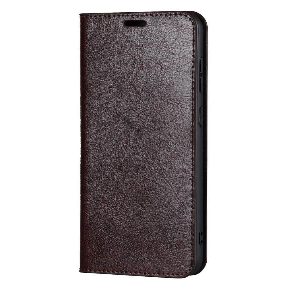 Coque portefeuille en cuir Veritable Samsung Galaxy S23, Marron foncé