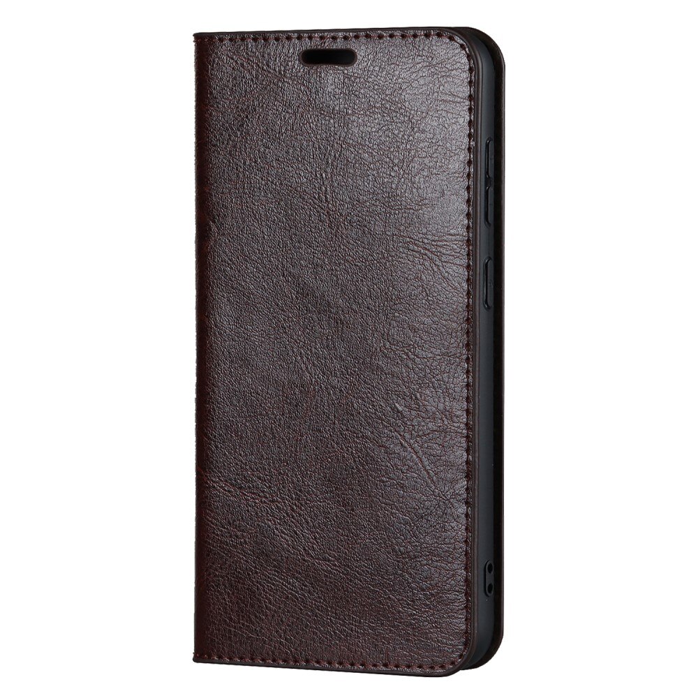 Coque portefeuille en cuir Veritable Samsung Galaxy S23, marron foncé