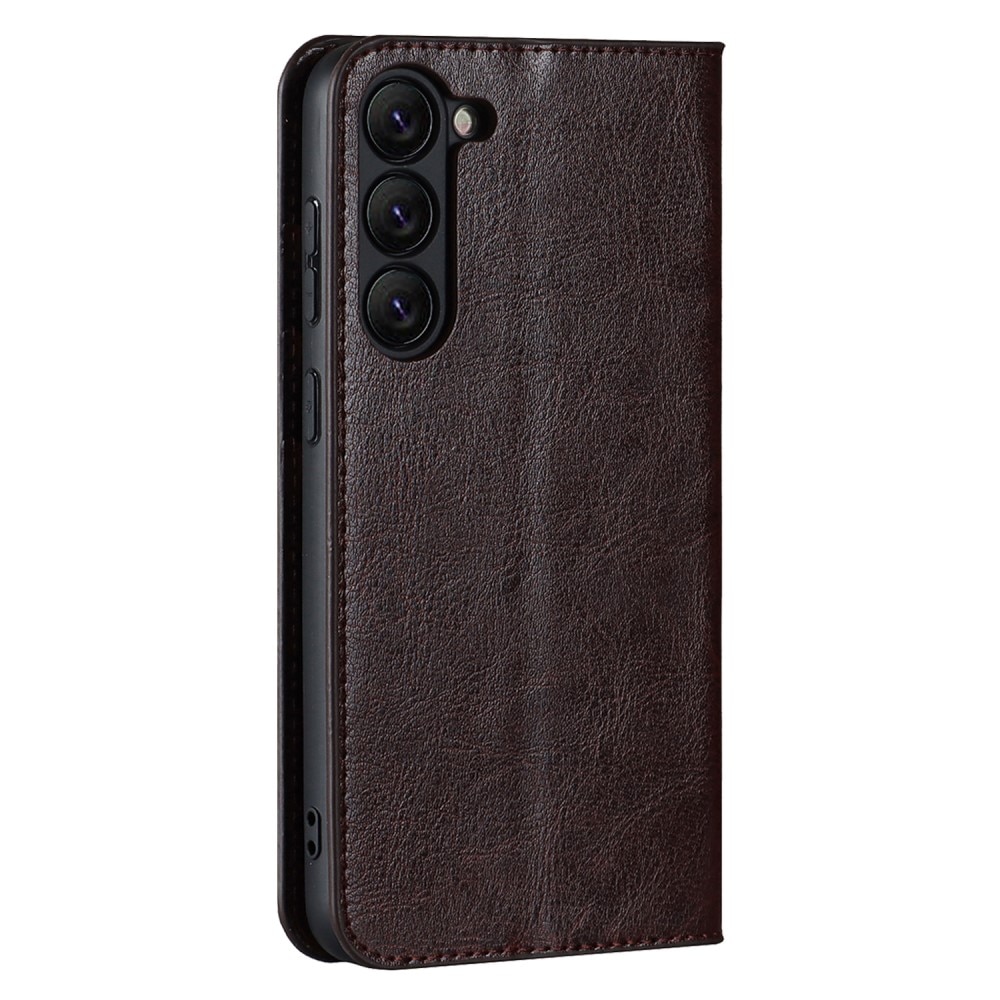Coque portefeuille en cuir Veritable Samsung Galaxy S23, Marron foncé