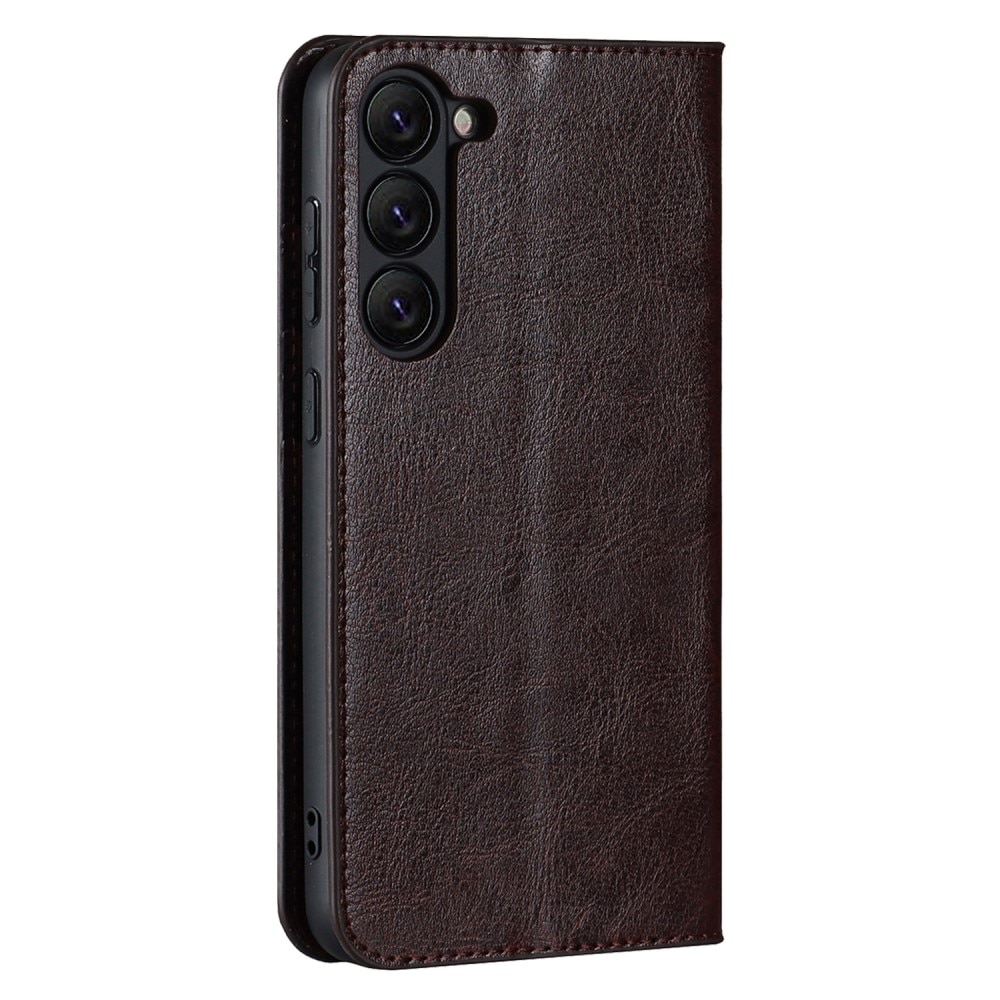 Coque portefeuille en cuir Veritable Samsung Galaxy S23, marron foncé