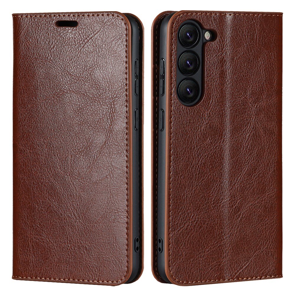 Coque portefeuille en cuir Veritable Samsung Galaxy S23, Marron
