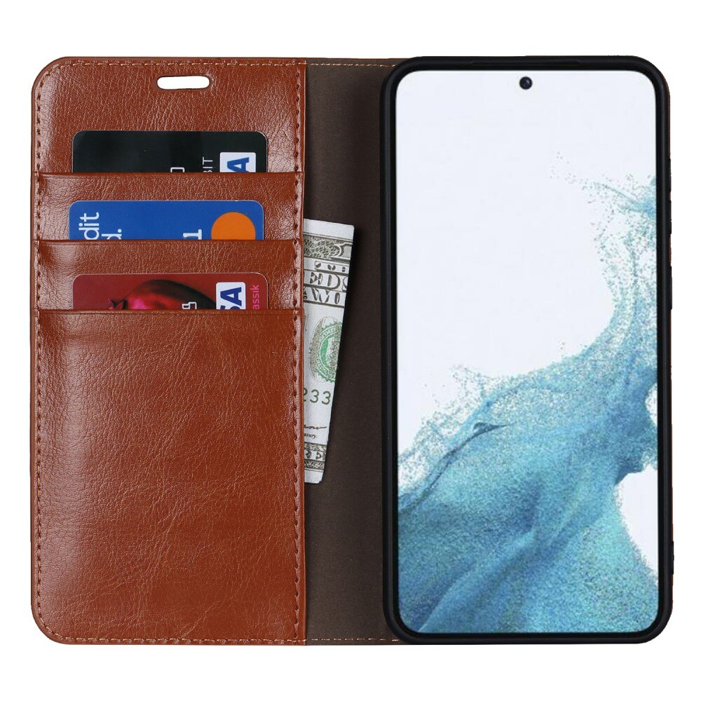 Coque portefeuille en cuir Veritable Samsung Galaxy S23, Marron