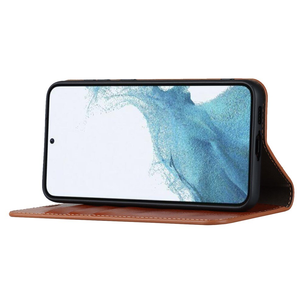 Coque portefeuille en cuir Veritable Samsung Galaxy S23, Marron