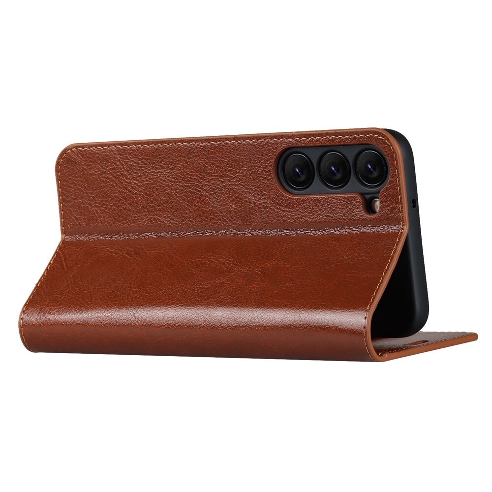 Coque portefeuille en cuir Veritable Samsung Galaxy S23, Marron